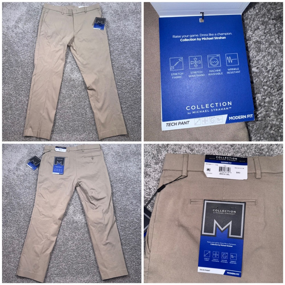 Collection by Michael Strahan Tech Pant Mens Modern Fit Stretch Tan 36x30 NEW